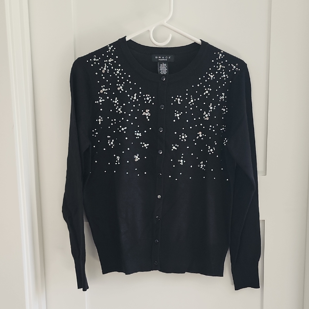 Black Beaded Women's Sweater
